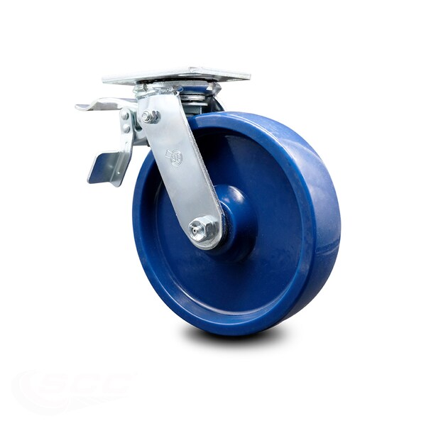 8 Inch Solid Polyurethane Caster with Ball Bearing and Total Lock Brake SCC
